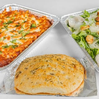 Family Baked Ziti + Focaccia + Family Salad